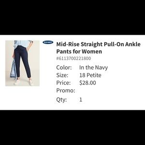Old Navy “Straight Pull-on Ankle Pants”sz 18p-NEW!